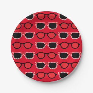 Assiettes En Carton Lunettes de soleil rouge noir été Anniversaire