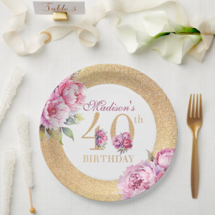 Assiettes En Carton Luxe Custom 40e anniversaire Peonies Parties scint