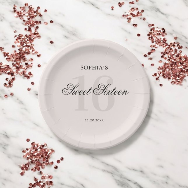 Assiettes En Carton Luxe Elegant Rose Sweet 16 (Créateur téléchargé)