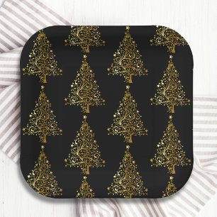 Assiettes En Carton Luxe Gold Noël Arbre Festif Vacances d'hiver