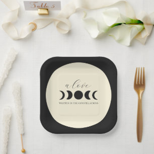 Assiettes En Carton Luxe Lunaire Noir & Crème Phase Lunaire Mariage