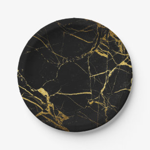Assiettes En Carton Luxe Marbre noir et or Texture