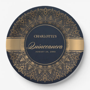 ASSIETTES EN CARTON LUXE MARINE GOLD CLASSIE ORNATE MANDALA QUINCEANER