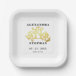 Assiettes En Carton Luxe Romantique Flourish Calligraphie Mariage Or