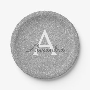 Assiettes En Carton Luxueux Anniversaire Monogramme Paillettes et Stra