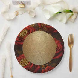 Assiettes En Carton Luxury Steampunk Roses Romantic Gold Gears