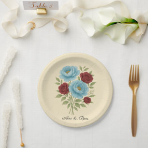 Assiettes En Carton Lyons Blue Peony et Fig Purple Rose Mariage