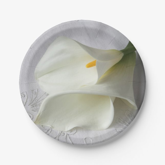 Assiettes En Carton Lys calla blanc sur lin (Devant)