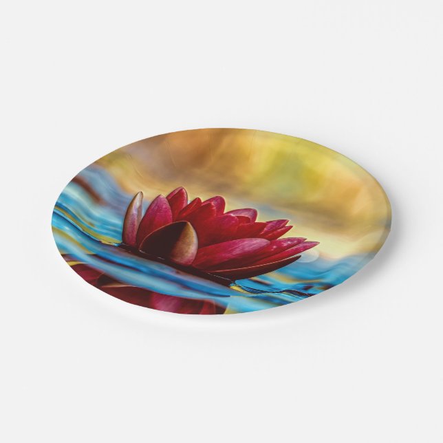 Assiettes En Carton Lys d'eau rouge Lotus (Angle)