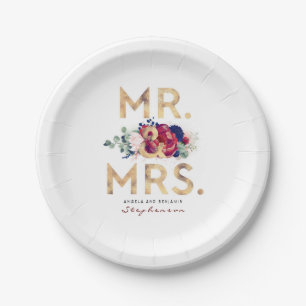 Assiettes En Carton M. et Mme Burgundy et la typographie florale de la