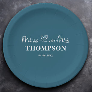 Assiettes En Carton M. et Mme Elegant Simple Bleu canoë