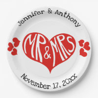 M. et Mme Mariage en forme de coeur rouge et blanc