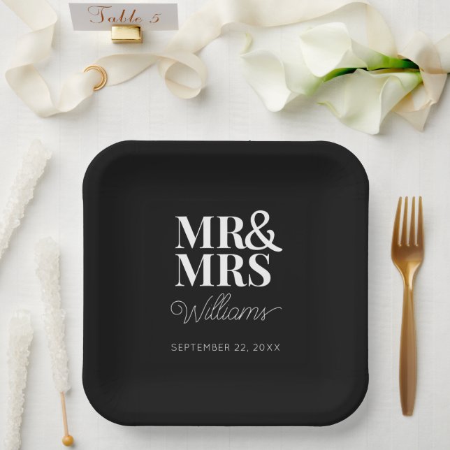 Assiettes En Carton M. & Mme Minimal Simple Moderne jetable (Mariage)