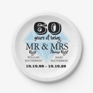 Assiettes En Carton M. Mme Right d'anniversaire de diamant soixantième