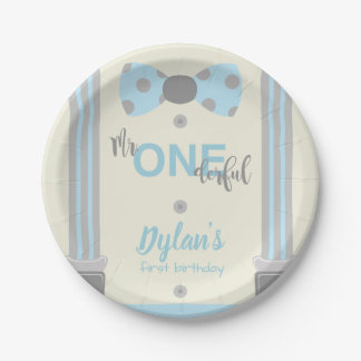 Assiettes En Carton M. Onederful bleu et gris cravate arc