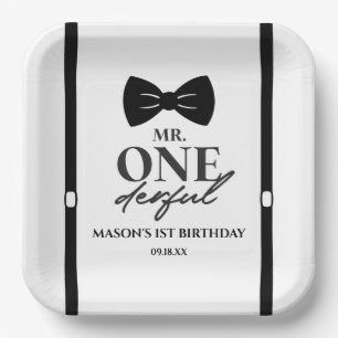 Assiettes En Carton M. ONEderful Bowtie Première fête d'anniversaire