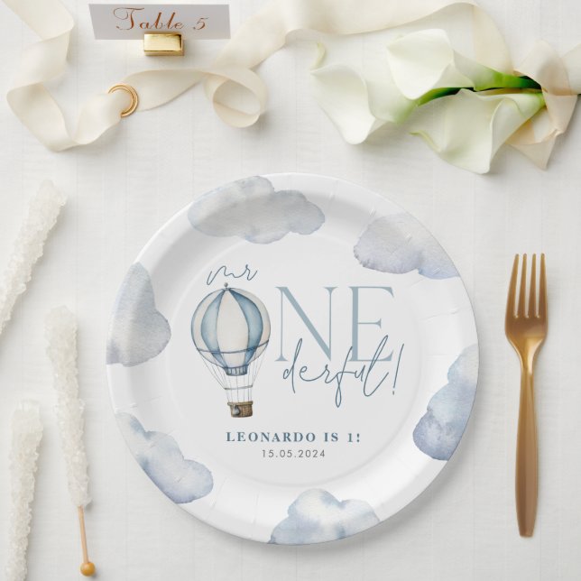 Assiettes En Carton M. ONEderful Hot Air Ballon Boy 1er anniversaire B (Mariage)