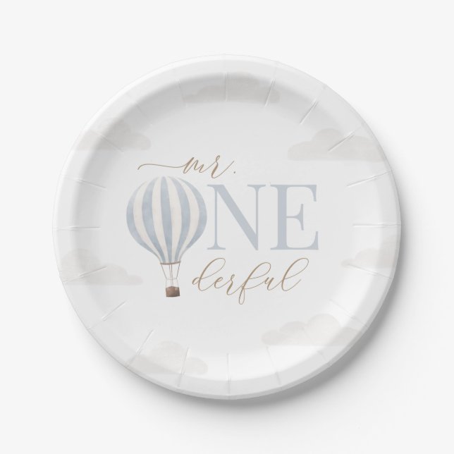 Assiettes En Carton M. Onederful Hot Air Balloon Anniversaire (Devant)