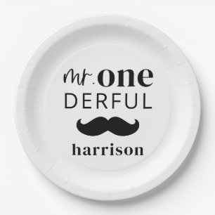 Assiettes En Carton M. Onederful Name avec Moustache