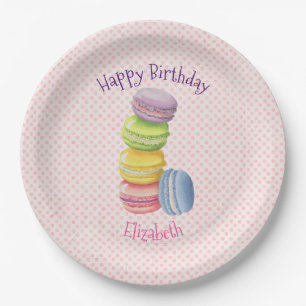 Assiettes En Carton Macarons Français Pâtisserie Pois Joyeux Anniversa