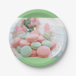 Assiettes En Carton Macarons vert menthe et rose