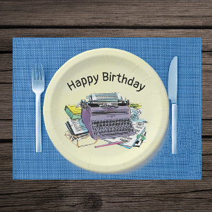 Assiettes En Carton Machine à écrire violette du milieu du siècle anni
