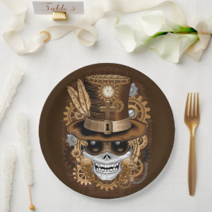 Assiettes En Carton Machine rétro Voodoo à vapeur crâne