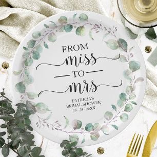Assiettes En Carton Mademoiselle à Mme Greenery Eucalyptus Baby Shower