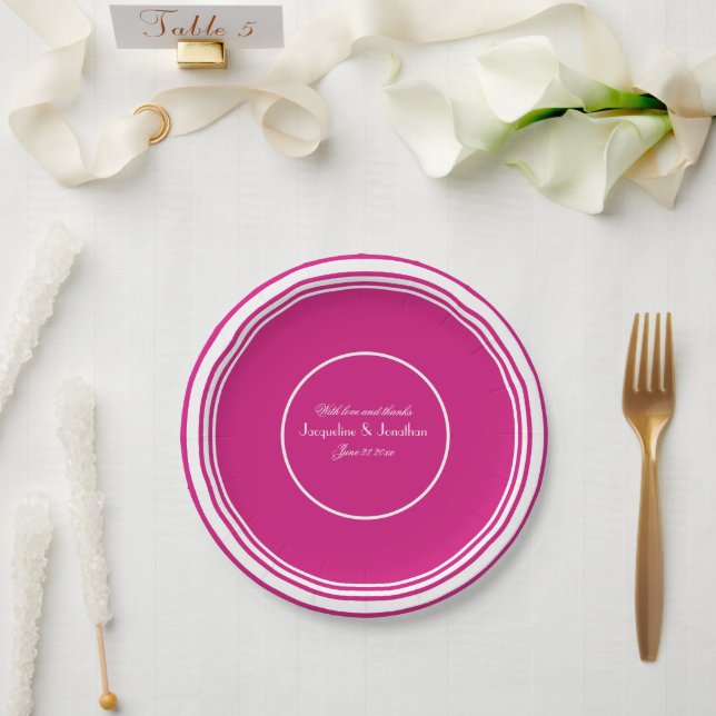 Assiettes En Carton Magenta Chic Script Noms Mariage Cake (Mariage)