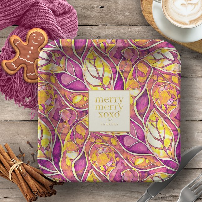 Assiettes En Carton Magenta Gold Noël Joyeux Motif#21 ID1009 (Créateur téléchargé)