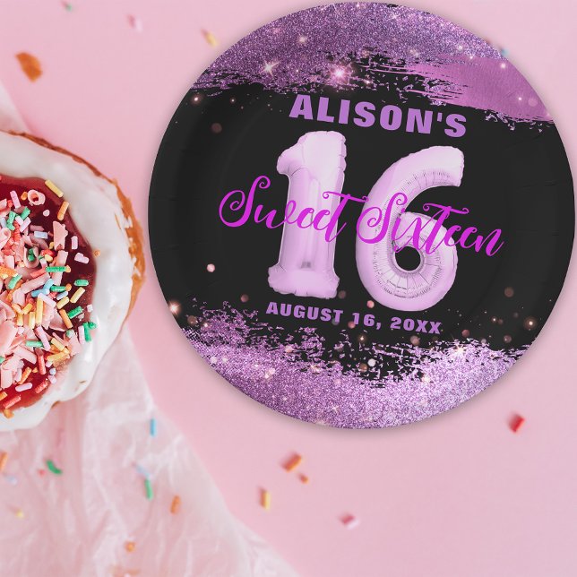 Assiettes En Carton Magenta Modern Glam Sweet sixteen anniversaire (Créateur téléchargé)