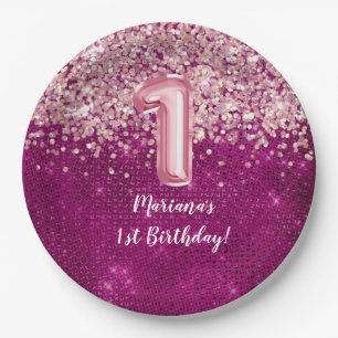 Assiettes En Carton Magenta Pink Enfants Fille 1er anniversaire