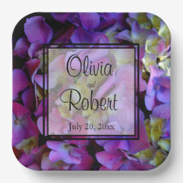 Assiettes En Carton Magenta Purple bleu jaune Hydrangeas fleurs