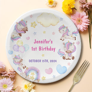 Assiettes En Carton Magic Rainbow Unicorn 1er anniversaire