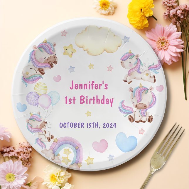 Assiettes En Carton Magic Rainbow Unicorn 1er anniversaire (Créateur téléchargé)
