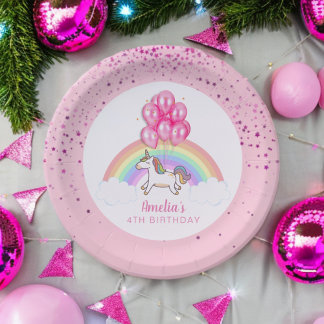 Assiettes En Carton Magic rose Unicorn Rainbow Anniversaire Party