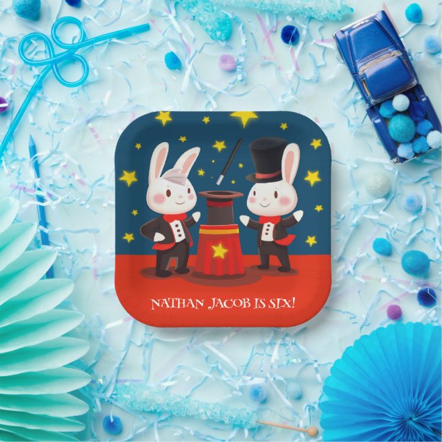 Assiettes En Carton Magiciens de lapins mignons sur scène Anniversaire (Fête)