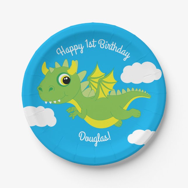 Assiettes En Carton Magique Dragon Cute 1ère Plaques d'anniversaire (Devant)