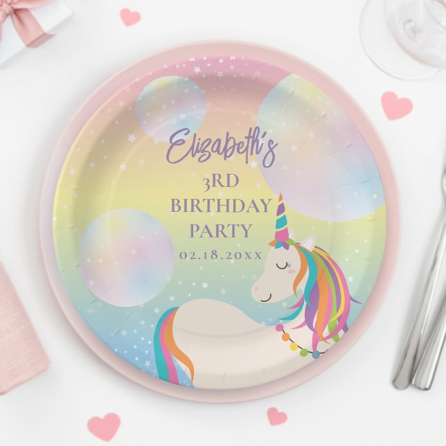 Assiettes En Carton Magique Rainbow Unicorn Fille fête d'anniversaire (Créateur téléchargé)