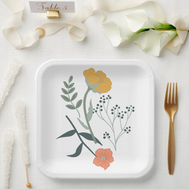 Assiettes En Carton Magnifique motif floral botanique (Mariage)