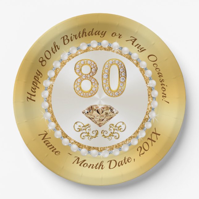 Assiettes En Carton Magnifique Personnalisée, 80e Anniversaire Plaques (Devant)