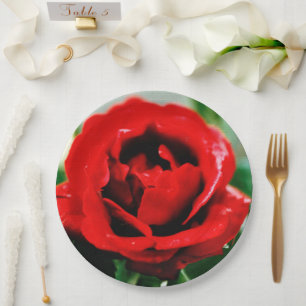 Assiettes En Carton Magnifique Rose rouge amour