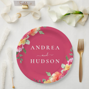 Assiettes En Carton Magnifiques fleurs aquarelles roses mariage