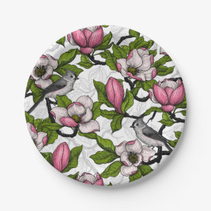 Assiettes En Carton Magnolia en floraison et tireur