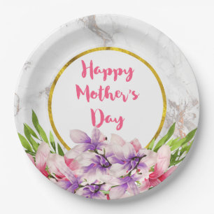 Assiettes En Carton Magnolias d'aquarelle rose et violet de la Fête de