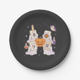 Assiettes En Carton Mahjong d'Halloween : des fantômes tenant des tuil