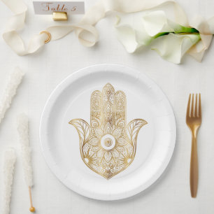 Assiettes En Carton Main de tournesol or Hamsa