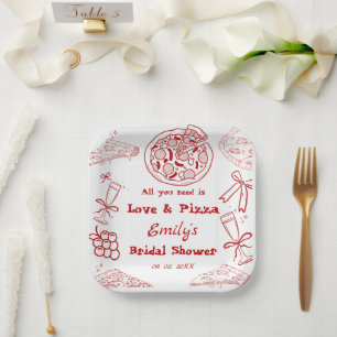 Assiettes En Carton Main Drawn is love & Pizza Fête des mariées