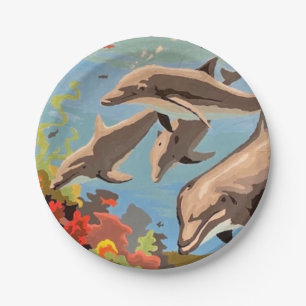 Assiettes En Carton Main Painted by Number   Dolphins  