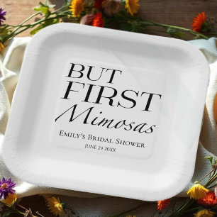 Assiettes En Carton Mais d'abord Mimosas Bridal Shower Noir & Blanc